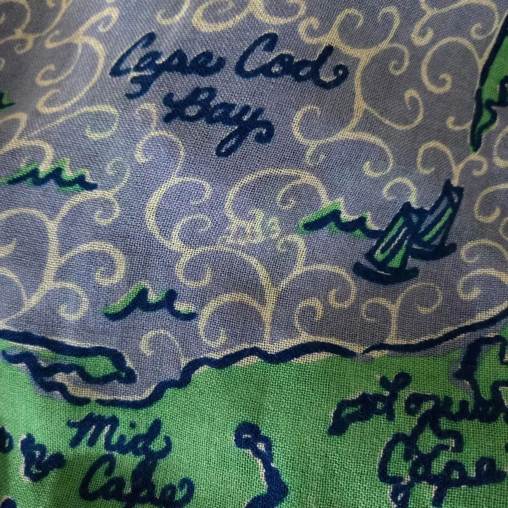 Lilly Pulitzer Retired Murfee Scarf Nantucket Islands Blue Print Silk‎ Cashmere